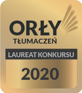 Logotyp odznaczenia w konkursie Orły Tłumaczeń 2020 dla tłumacza angielskiego uzyskanego w 2020 roku.