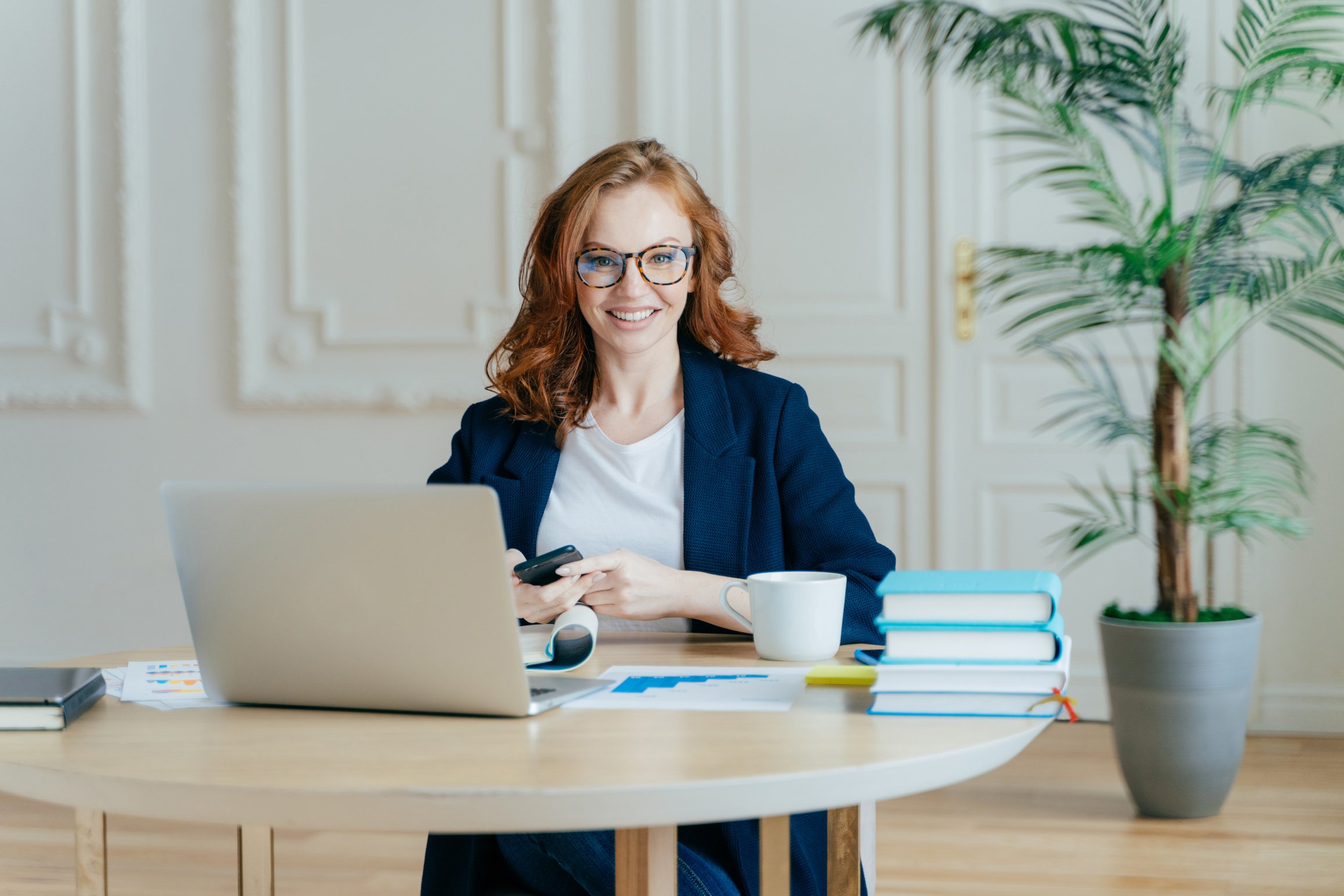 Woman Working on Her Desk