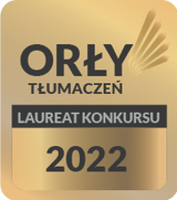 Logotyp odznaczenia w konkursie Orły Tłumaczeń 2022 dla tłumacza angielskiego uzyskanego w 2022 roku.