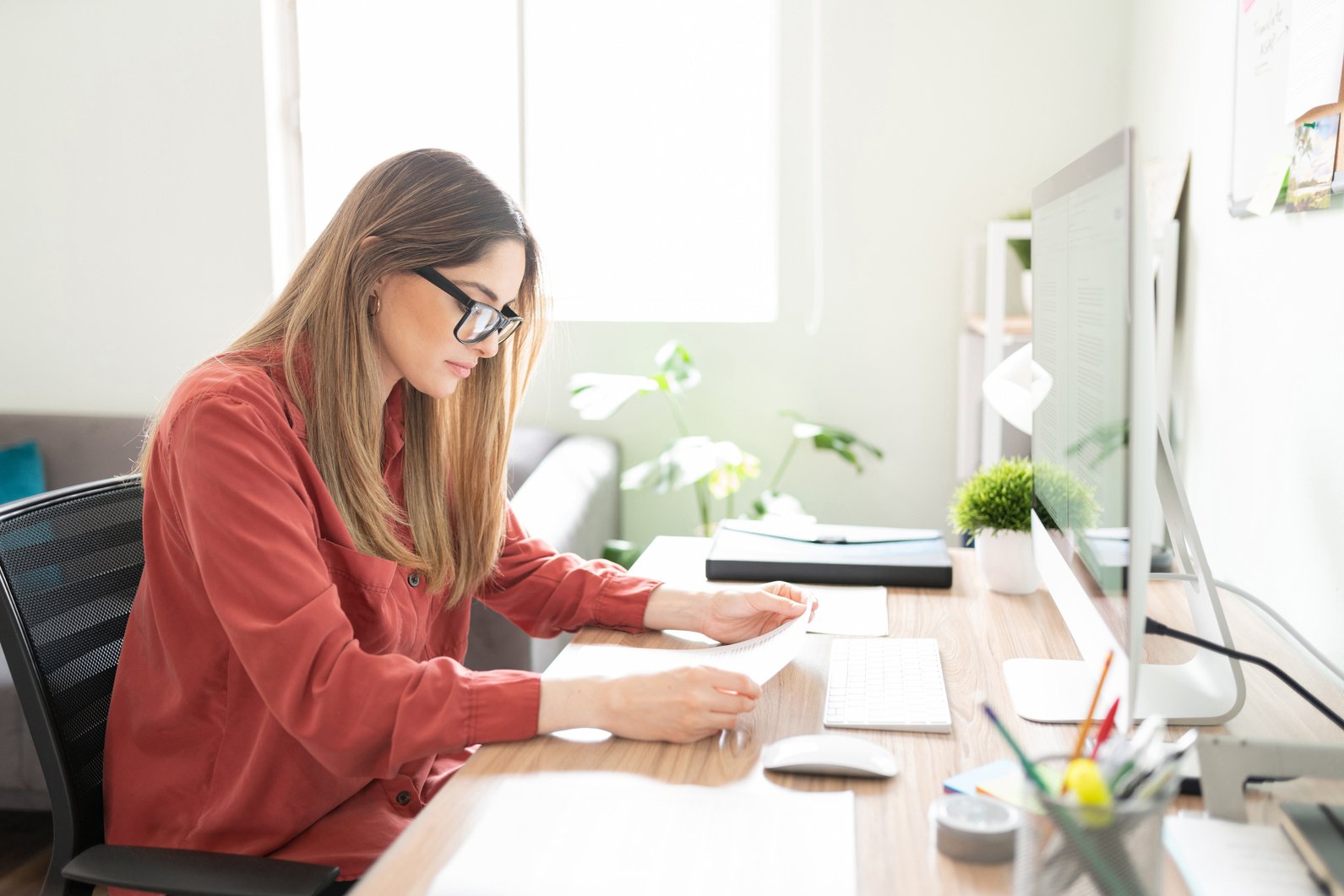 Translator working on a document